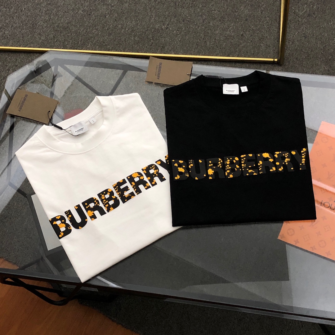 Burberry Kleidung T-Shirt Schwarz Weiß Unisex Baumwolle Fashion Kurzarm