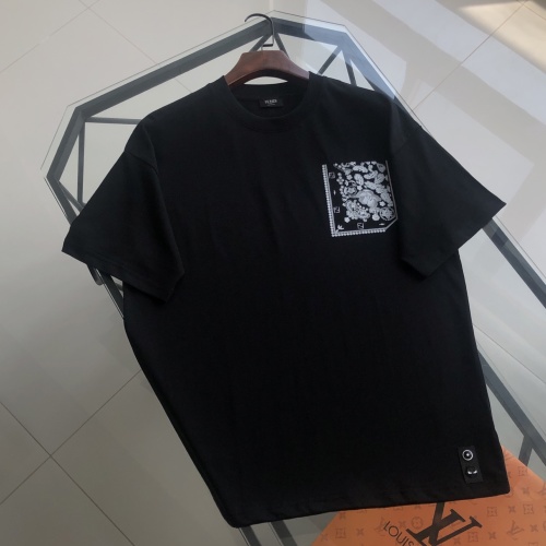 Fendi Men's Black Cotton T-Shirt with Floral Pocket - Short Sleeve 1 Fendi Men's Black Cotton T-Shirt with Floral Pocket - Short Sleeve