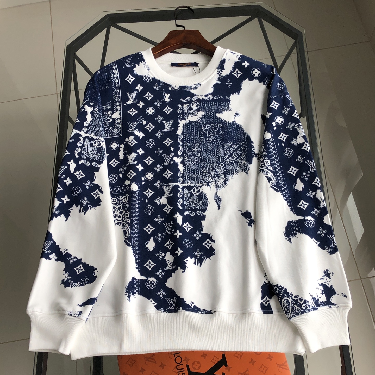 Louis Vuitton White Cotton Sweatshirt with Blue Bandana and Logo Print