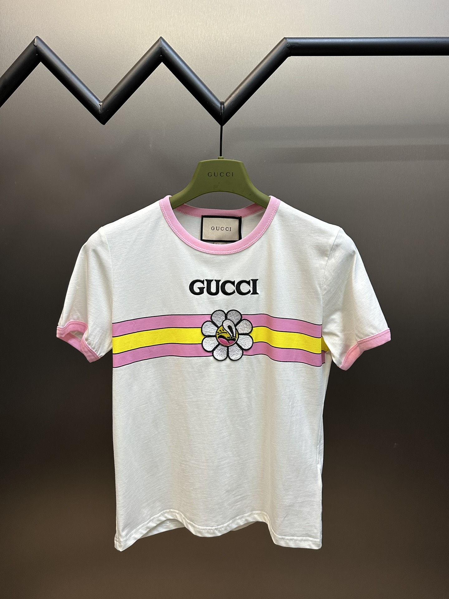 Gucci Clothing T-Shirt Pink White Embroidery Women Cotton Short Sleeve