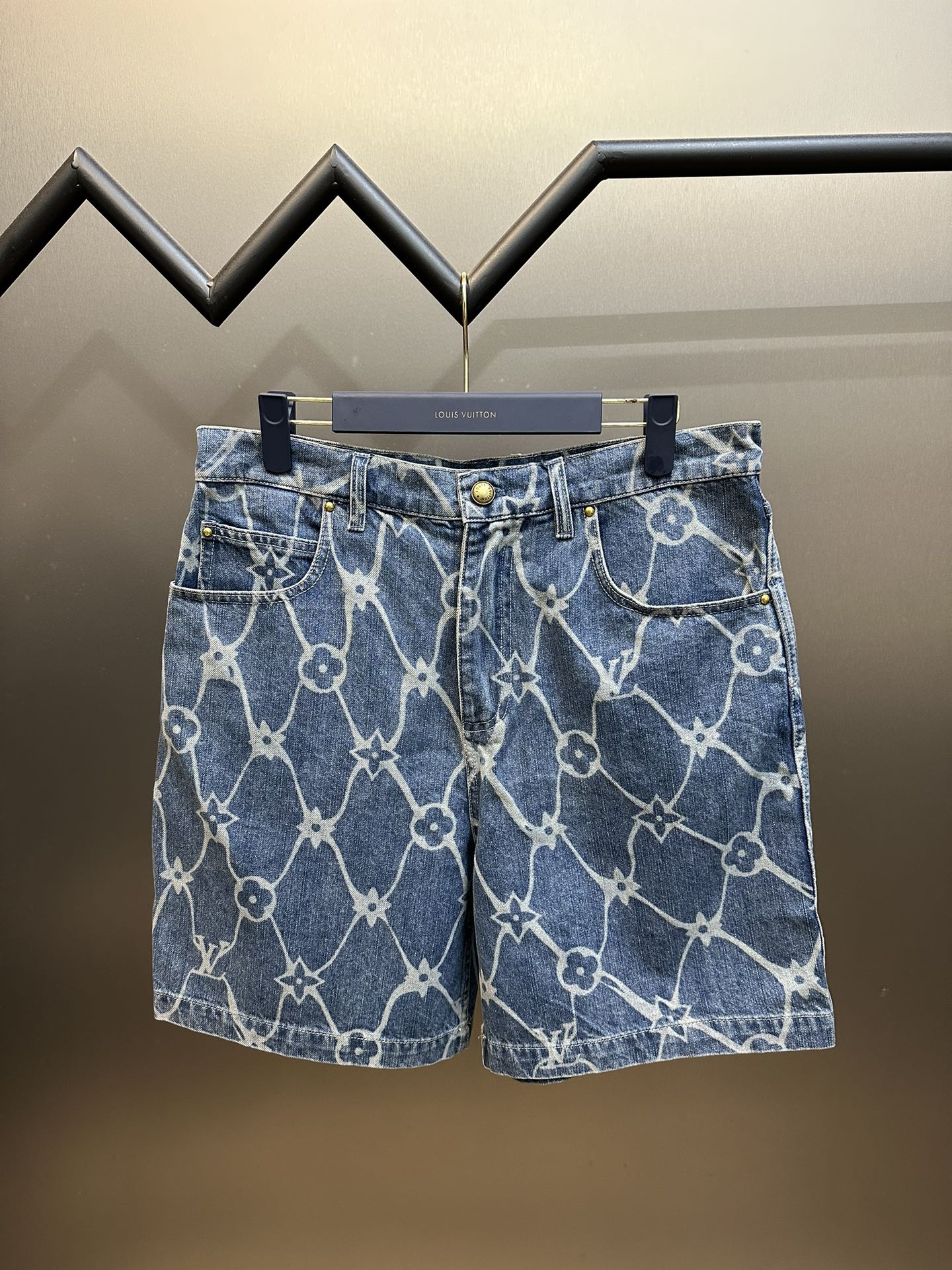 Louis Vuitton Ropa Vaqueros Pantalones cortos Azul oscuro Rojo Impresión Algodón bruto azul