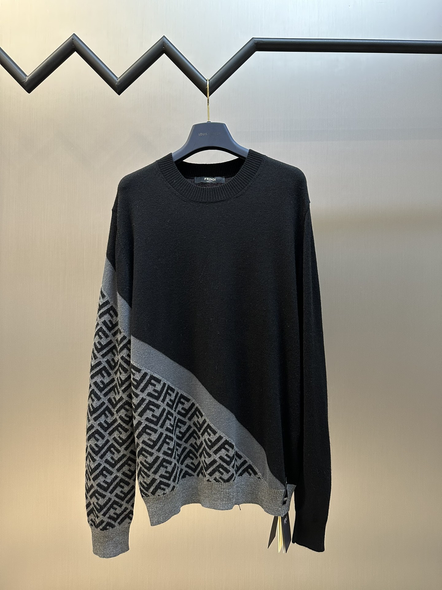 Fendi Clothing Sweatshirts Black White Weave Cashmere Knitting Wool