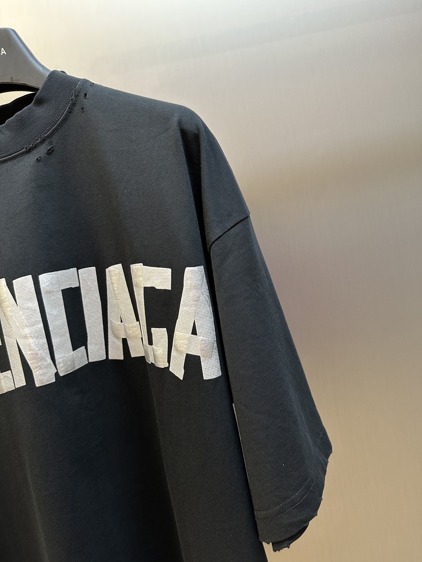 Balenciaga Distressed Logo T-Shirt - Grey Black Cotton Short Sleeve Tee 4 i1743916187760 7732 0 2
