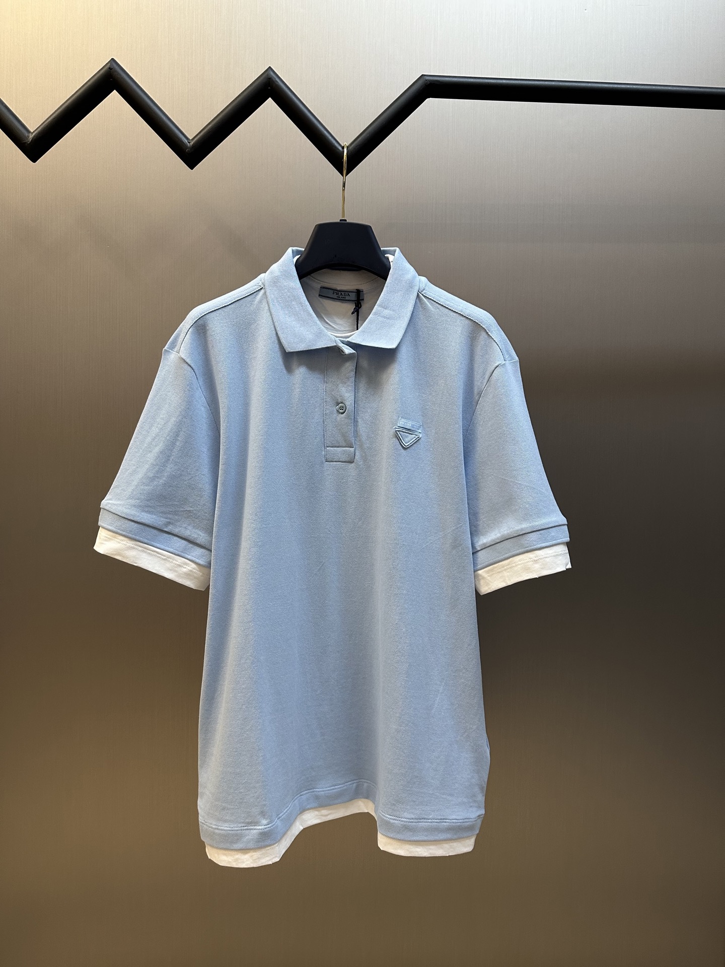 Camisa POLO falsa de dos piezas de punto liso PRADA, tela piqué de algodón de doble capa de 40 hilos teñida a medida, t…