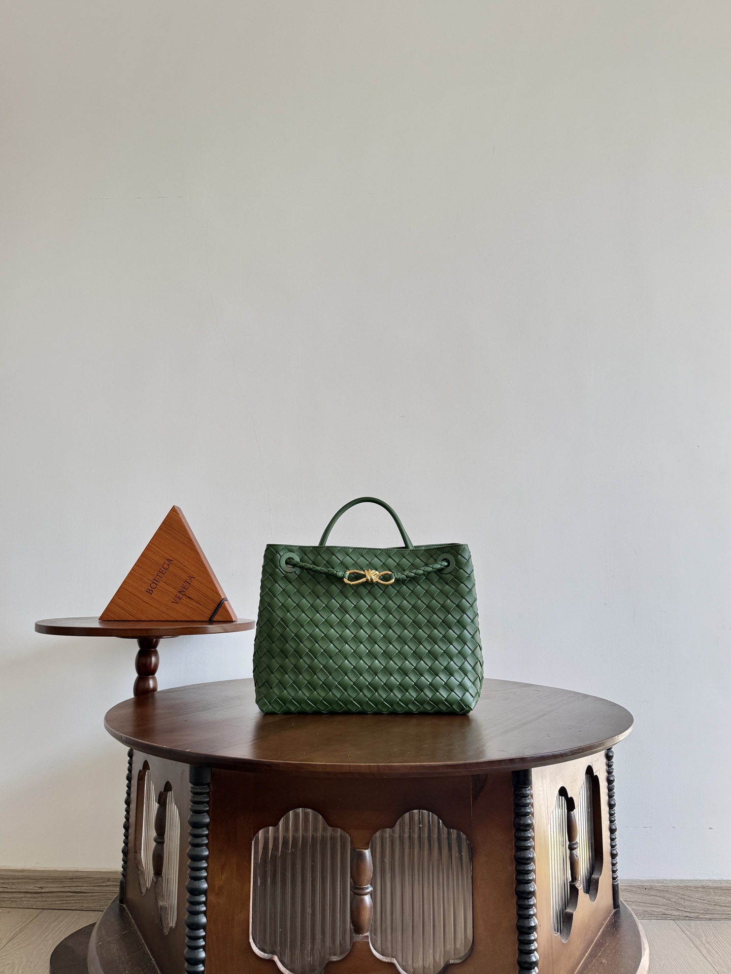 Bottega Veneta Green Woven Top Handle Bag