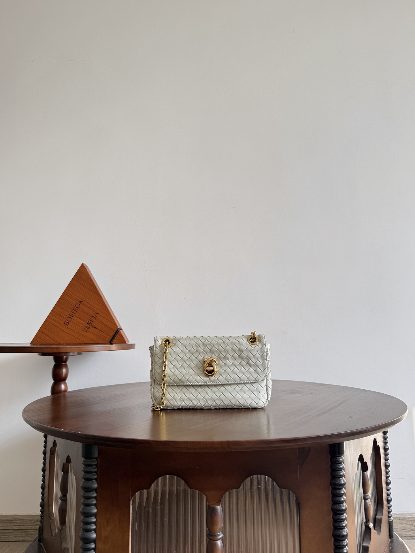 Bottega Veneta White Woven Flap Bag