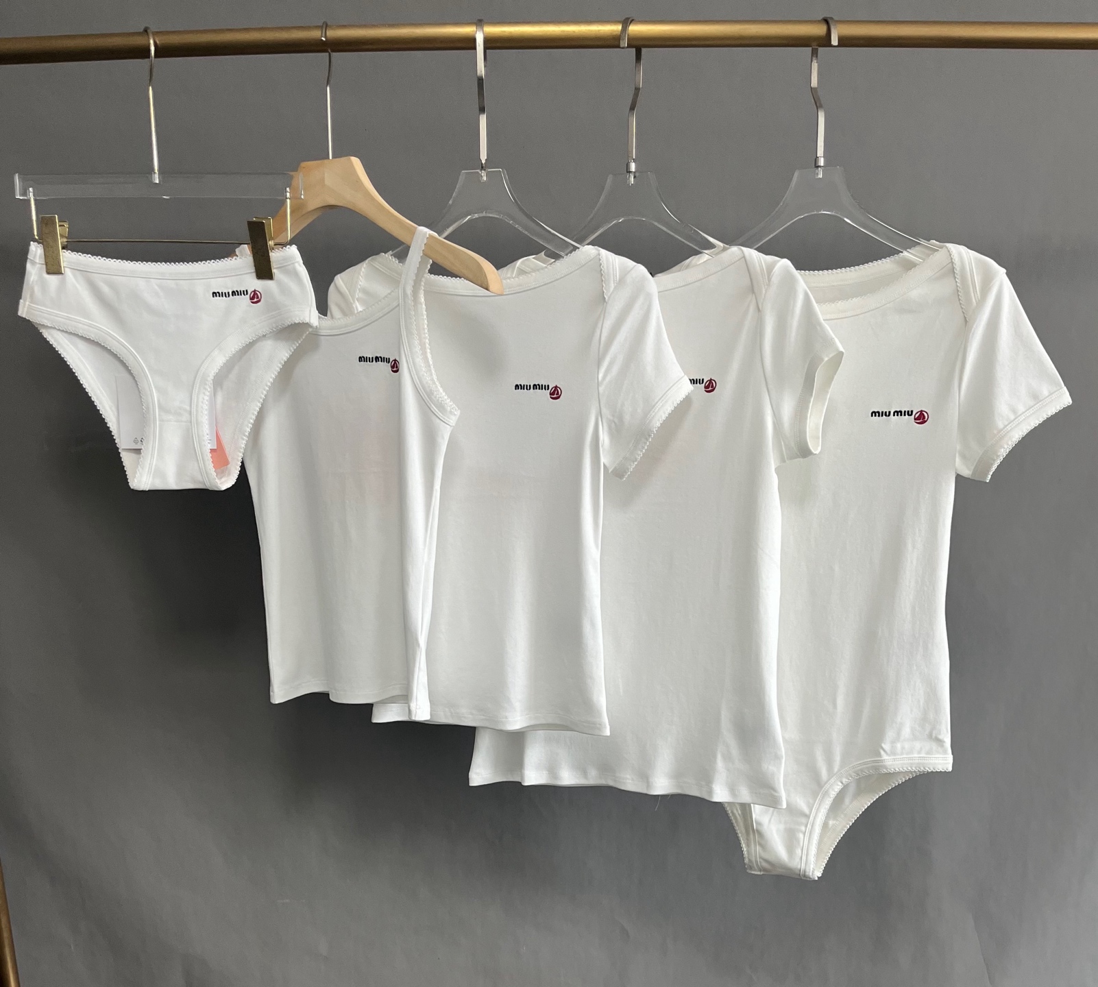 Miu Miu Women’s White Underwear Set – Tank Top, T-Shirt, Bodysuit, and Panties