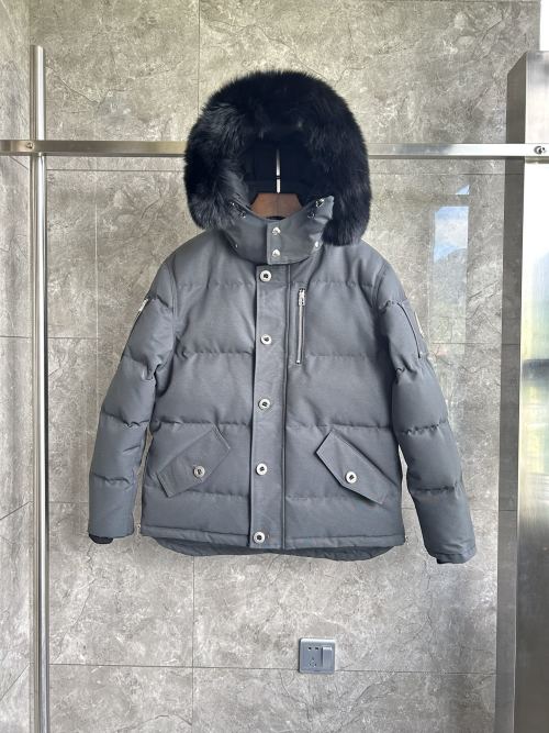 Moose Knuckles Men's Short Down Jacket with Arctic Fox Fur Trim - Gray