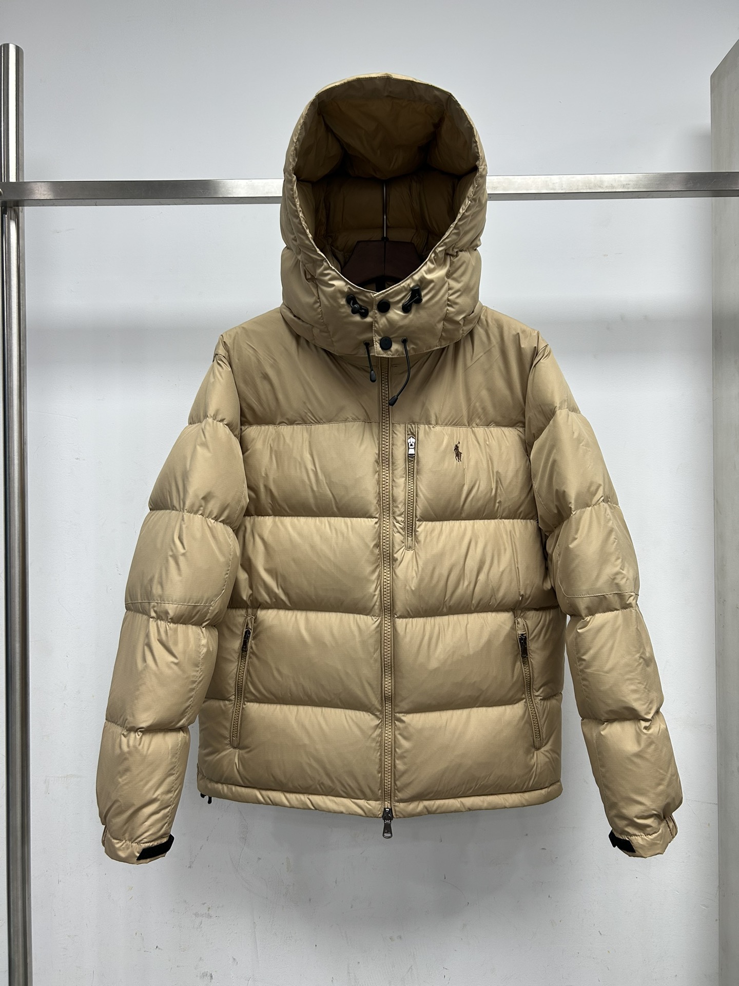 Polo Ralph Lauren Embroidered Down Jacket – Glossy Finish, Slim Fit