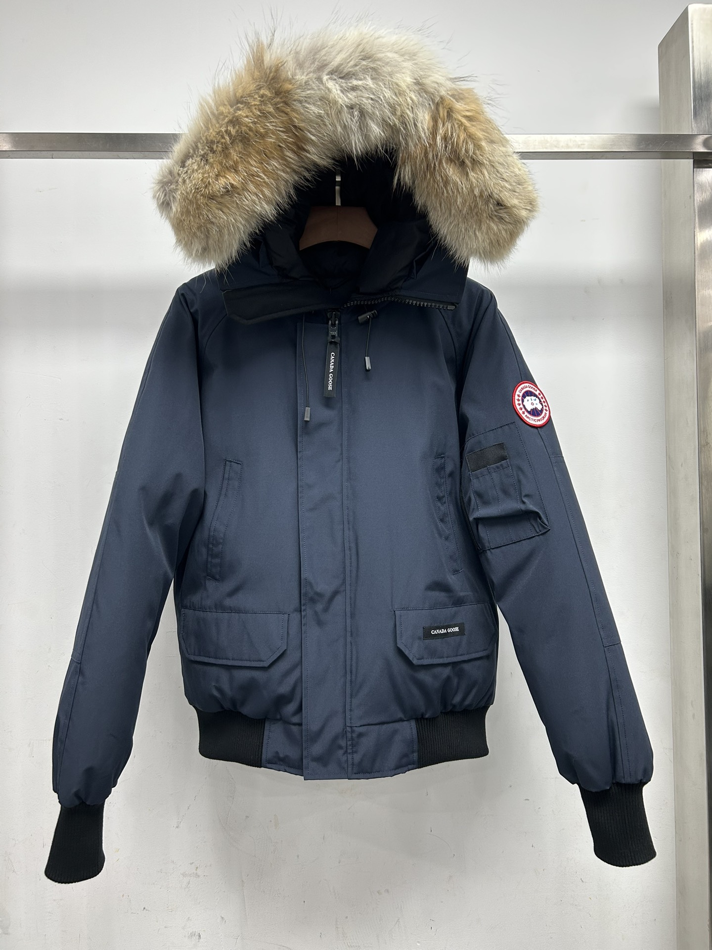 Chilliwack Bomber Down Jacket with Fur Hood – Unisex, Deep Blue