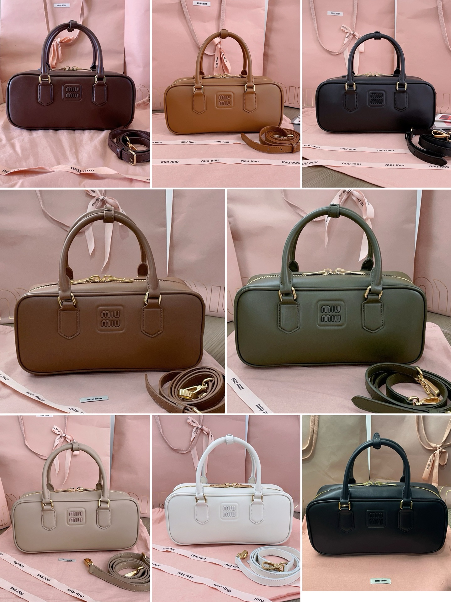 Miu Miu Leather Handbag – Elegant Top Handle Bag with Detachable Strap