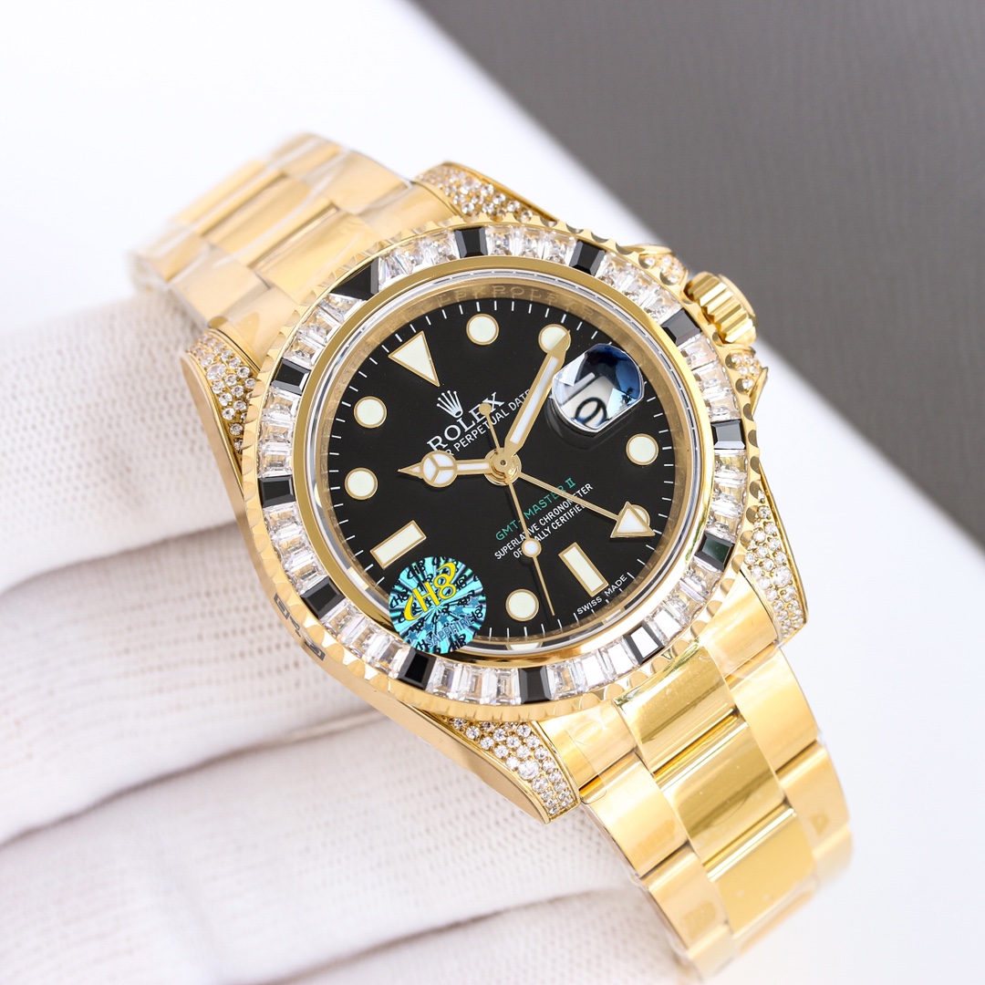 Luxury Rolex GMT II Watch with Austrian Diamonds and Gold Shells - 图片 4