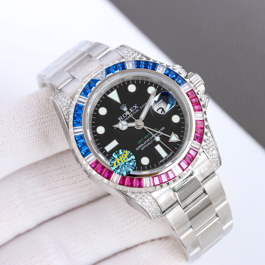 Luxury Rolex GMT II Watch with Austrian Diamonds and Gold Shells