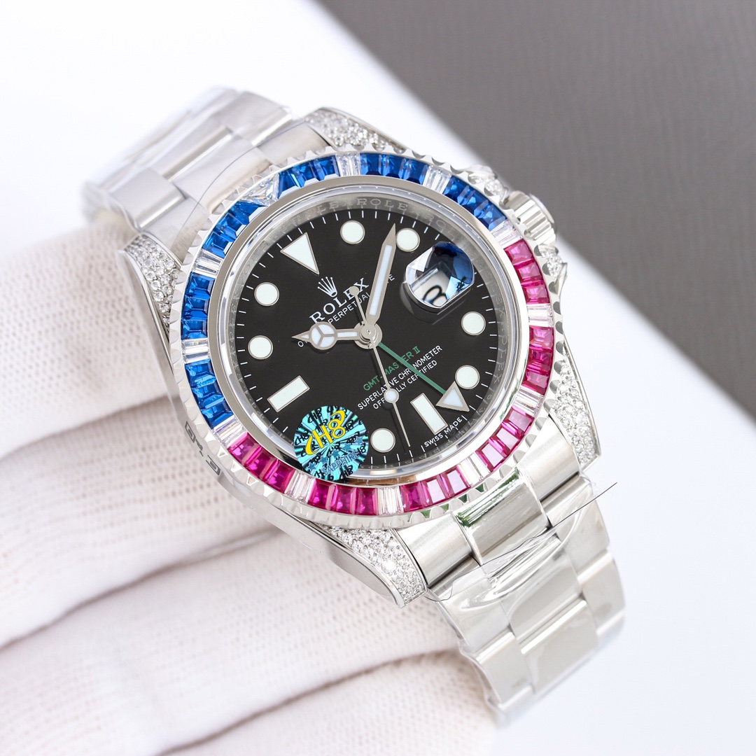Luxury Rolex GMT II Watch with Austrian Diamonds and Gold Shells - 图片 3