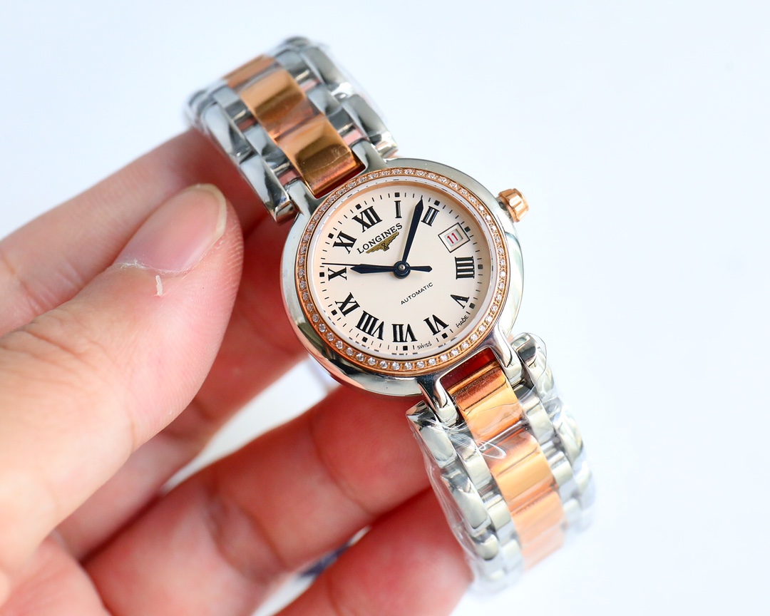 金白同价：1550钻➕100 LONGINES、浪琴心月系列机械女款…1:1的外观28毫米尺寸.搭配精磨2671全自动机芯.表壳精选精钢材质.表圈独特设计玲珑有致.搭配五链环精钢表带质感十足.完美的品质保障己达每位女士的追求.[玫瑰]