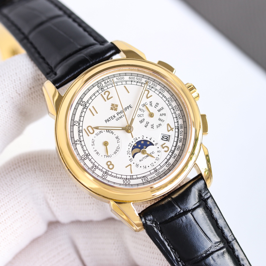 NO:394526,Produced by TW White Shell Gold Shell TW Factory Patek Philippe PP BJ3 Perpetual Calendar Multi-functional High-end Watch!  The style adopts a multi-function imported mechanical movement!  Zero rework quality. The entire case adopts the exclusive CNC fine grinding process, which is exactly the same as the original process, and the overall literal texture is better!  Diameter 41*10mm. The dial features include: date, week, month, real sun, moon, stars, elegant aristocratic atmosphere combined with unparalleled visual enjoyment, mysterious and elegant, superb. The style and Italian cowhide make the wrist fit and comfortable. The watch uses original butterfly folding buckle, which is generous and classy. No one really owns Patek Philippe, but it is just for the next generation to keep. Please be sure of the best luxury gifts for TW, patek philippe, cowhide19860909TW 出品 白壳 金壳  TW Factory 百达翡丽 PP BJ3 万年历多功能高级腕表！ 款式采用多功能进口机械机芯！零返修质量.整个表壳采用独家研发的CNC精磨工艺,与原装工艺效果如出一辙,整体字面质感更佳！直径41*10mm.表盘功能有:日期,星期,月份,真日月星辰转动,优雅的贵族气息结合无与伦比的视觉享受,神秘雅致,精湛非凡 .款式搭配意大利牛皮让手腕更贴合舒适,腕表采用原装的蝴蝶折叠表扣,大方富有档次. 没有人真正拥有百达翡丽,只不过为下一代保管而已 送礼最佳奢华推荐请认准TW独家品质,,patek philippe,cowhide,Watch