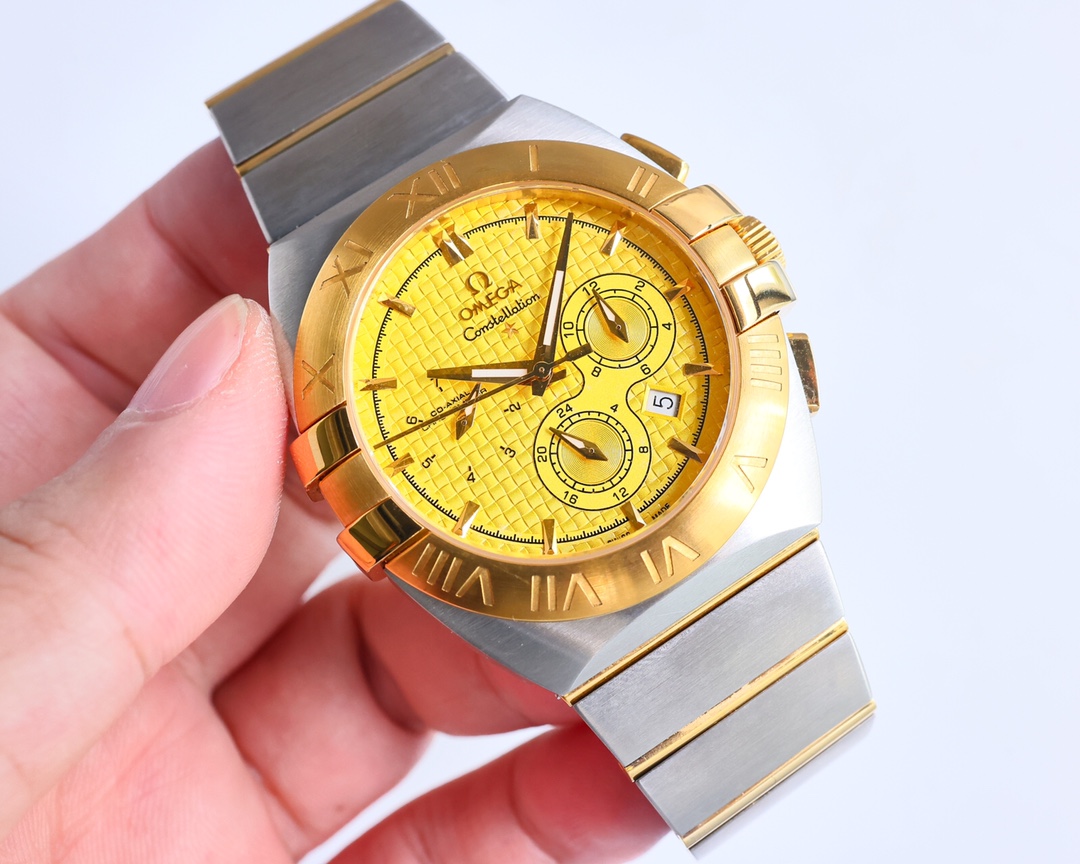 Omega Constellation Double Eagle Chronograph stainless steel and rose gold case / bezel, white dial, two-tone bracelet 41.5mm Men's Automatic