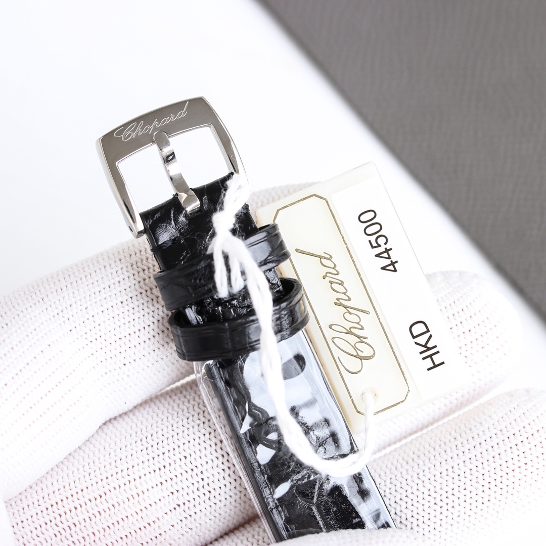 Chopard Imperiale 388563-3007 stainless steel diamond-set bezel white mother-of-pearl dial black leather strap 28mm Women's Quartz