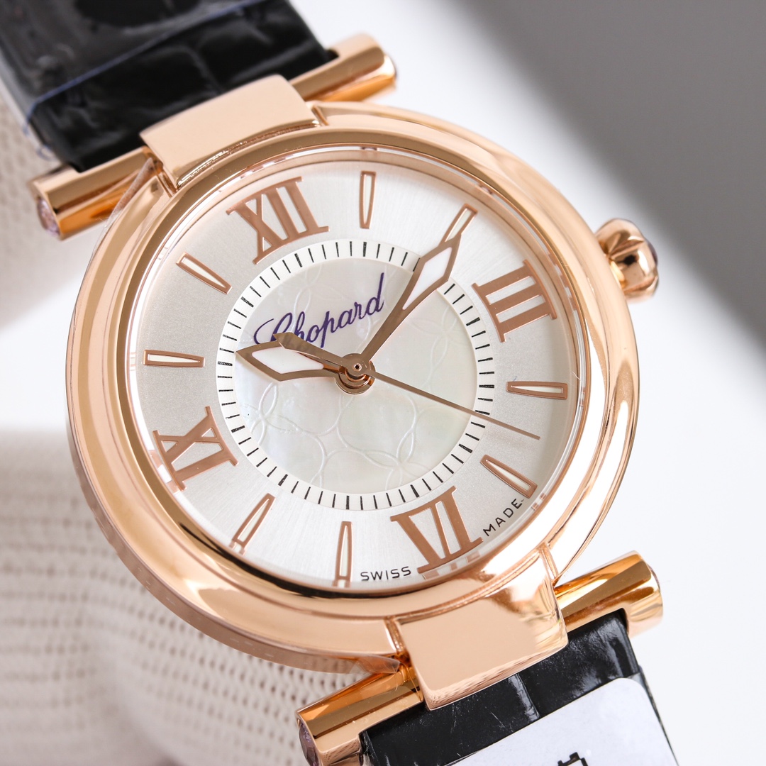 Chopard Imperiale 384238-5001 rose gold case, rose gold bezel, white dial, brown leather strap 28mm Women's Automatic