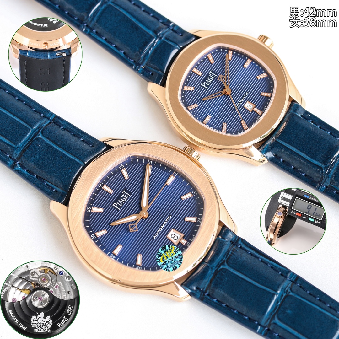 NO:727282,White shell, gold shell, steel band, 50 diamonds, new Piaget Polo Date 150th Anniversary Edition watch. TW Piaget ultra-thin PIAGET POLO series couple watch, known as the little Nautilus!  (Piaget Steel King) is an elegant sports watch that can be used for business or sports and leisure. Welcome to compare details: 1. Equipped with a customized version of 9015 modified 1110P automatic winding movement, with a 50-hour power reserve. 2316L I-shaped belt with horizontal brushed pattern beads echoes the shape of the case 'a circle in a square, a square in a circle'. The original double snap buckle is printed with the Piaget logo, and the steel belt headband is printed with BBWL 4 for men and PMBB for women.  5. Pay close attention to the details. 3. Watch size: 429.3mm for men and 369.1mm for women. The size and thickness are consistent with the genuine product. 4. Double-sided anti-glare sapphire crystal glass. Simple three-hand needle with 6 o'clock calendar. It is elegant and suitable for any occasion. The high-end watch full of sunshine and charm is paired with a polished and matte polished stainless steel bracelet, which perfectly matches the pillow-shaped dial of the round case with beautiful outline.  TW Piaget polo series, look for the back cover number 8. 1175293, please look for the exclusive details and welcome,,piaget19860909白壳 金壳 钢带 钻50 新的伯爵Polo Date 150周年纪念版腕表.TW伯爵超薄PIAGET POLO系列情侣对表,人称小鹦鹉螺！(伯爵钢王)一款优雅的运动腕表,可商务亦可运动休闲. 欢迎对比细节:1搭载定制版9015改1110P自动上链机芯,拥有50个小时的动力储存. 2316L工字带搭配横向拉丝纹中珠呼应表壳“方中带圆,圆中带方”的造型,原装双按扣印有伯爵logo字样,钢带头粒两侧印有男款BBWL 4,女款PMBB 5认准细节 3腕表尺寸:男款429.3mm.女款369.1mm.尺寸厚度均与正品一致. 4表镜双面防眩目蓝宝石水晶玻璃. 简约大三针带6点位日历,上手优雅大气,适合于任何场合佩戴,充满阳光魅力的高级腕表搭配经抛光及雾面打磨的精钢表链,与轮廓优美的圆形表壳枕型表盘完美契合. TW伯爵polo系列,认准后盖编号8. 1175293请认准独家细节欢迎,,piaget,Watch