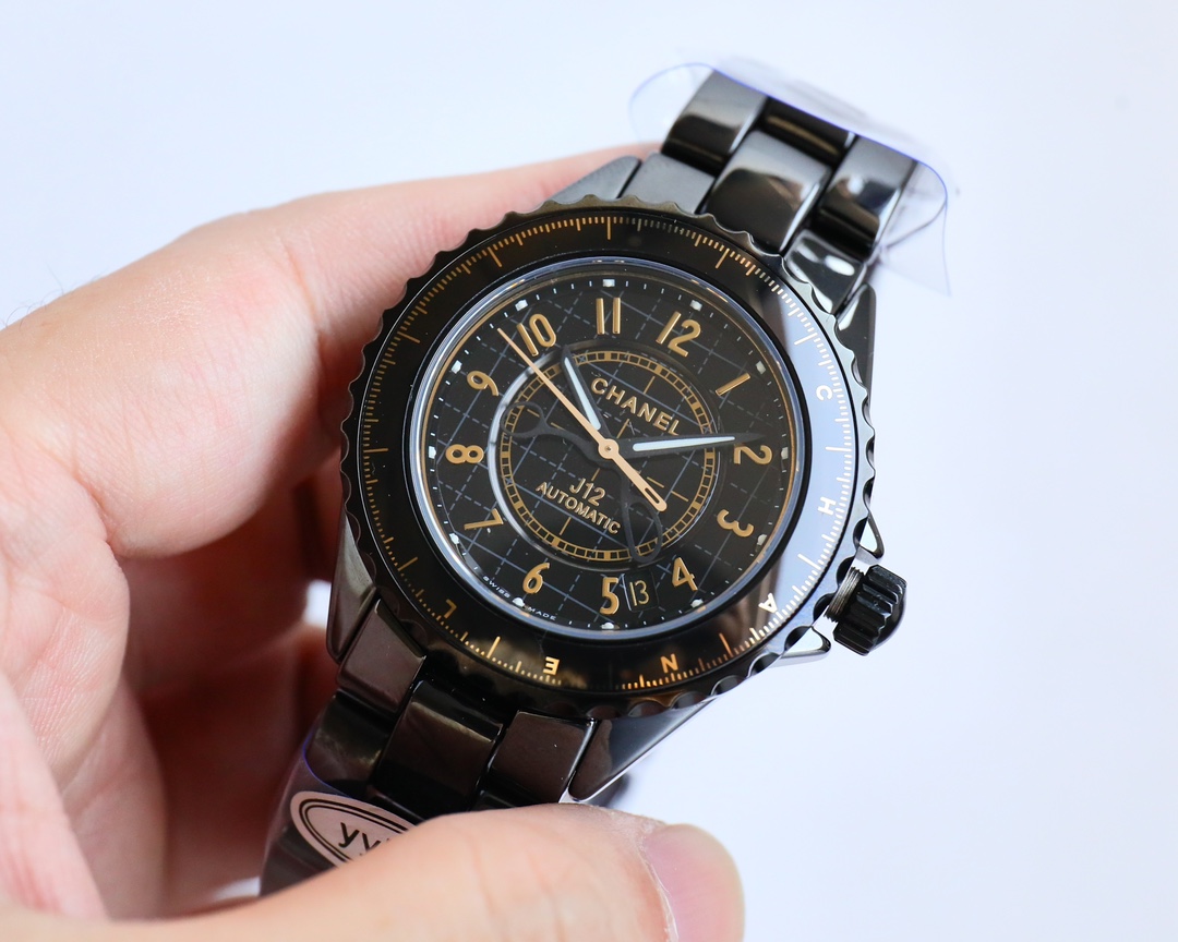 Chanel J12 Calibro 12.1 H9762 cassa in ceramica nera, lunetta nera, quadrante nero, bracciale in ceramica nera 38 mm Automatico da donna