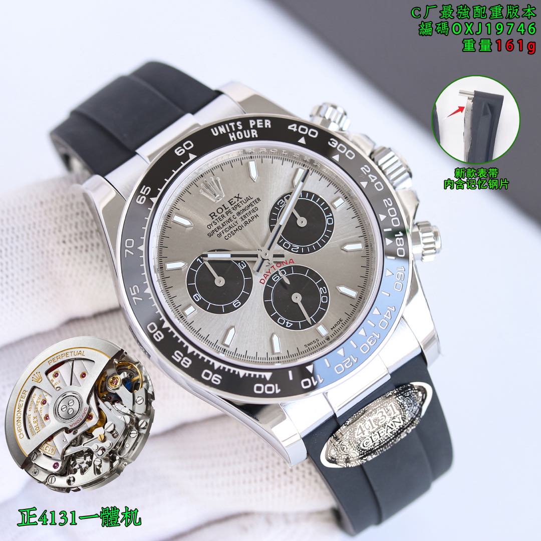 NO:150386,Factory C has launched the latest V3 version (counterweight) version (全4131) all-in-one machine, with super strong energy, Factory C is at its peak when it debuts. The counterweight version Rolex Rolex new model (Ditona) tape weighted by weight. The weighted version is more than 162 grams. The exclusive special steel in the market (non-market other companies, all tungsten gold paint-off material) is the only market that does not lose paint and does not turn black!  1. The Zheng 4131 integrated movement, all parts are consistent with the genuine product!  2. Factory C adopts genuine substitute dials, carefully carved and shaped, Swiss imported BGW9 raw materials filled with luminous filling, with higher measurement and longer duration!  3. Cerachrom Cerachrom has been upgraded to keep the platinum-plated fonts unchanged and the font thickness is updated!  4. The exclusive special steel in the market, say goodbye to light and flutter, the weight is the same as the genuine product!  5. The needle uses OEM watch needle, three small second hand and large second hand, all customized according to a single branch and solid needle cover, and the needle cap is mushroom round head shape. 6. Ditona tape weighted version, gram weight 162.8g, exclusive special steel in the market (not other products in the market, all tungsten gold paint-off material) is the only one in the market, no paint loss, no blackening!  7. Factory C pays attention to good products, the accessories are exquisitely crafted and exquisitely matched with the best tape containing steel sheets. It is super soft, has a strong wearing experience, and is high-end, atmospheric and up-class!  The 4131 all-in-one machine quality assurance (Ditona) is the most cost-effective, and the company is a C-factory watch code, OXJ19746, watch button code, 7CD, and the latest label on the back cover!  ,rolex,hats19860909C厂最新推出V3版（配重）版本（正4131）一体机, 能量超 强, C厂出道即巅峰 配重版 劳力士Rolex新款（迪通拿）胶带 加重版本 克数重162多,市场独家特殊钢质（非市场其他家 全钨金掉漆材质）是市场唯一不掉漆 不发黑 ！ 1. 正4131一体机机芯,所有零部件与正品一致通用！ 2. C厂采用正品代用表盘,精雕细琢刻度字钉瑞士进口BGW9原料夜光填充,量度更高,持续更长时间！ 3. 陶瓷圈Cerachrom再升级镀铂金膜字保持不变色,且更新字体粗细！ 4. 市场独家特殊钢质,告别上手轻飘飘,重量与正品一致！ 5. 表针采用代工厂表针、三枚小秒针和大秒针,均按照单支定做且实心针套,针帽呈现蘑菇圆头状. 6. 迪通拿胶带 加重版本 克数重162.8g 市场独家特殊钢质（非市场其他家 全钨金掉漆材质）是市场唯一 不掉漆 不发黑 ！ 7,C厂注重好产品,配件做工精细精致,搭配内含钢片最好的胶带,超级软,佩戴感受强,高端大气上档次！正 4131一体机品质保证（迪通拿）最具性价比,认准C厂腕表 编码,OXJ19746,腕表 扣码,7CD,后盖最新标签！,,rolex,hats,Watch