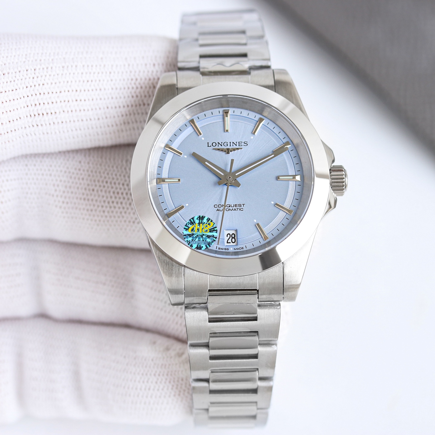 Longines Conquest L3.430.4.92.6 stainless steel case and bracelet, light blue dial 34mm Women's Automatic