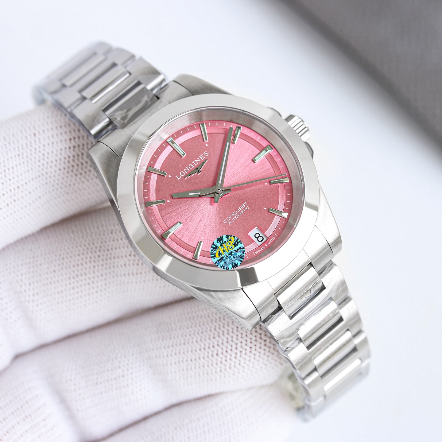 Longines Conquest L3.430.4.99.6 stainless steel case and bezel, pink dial, stainless steel bracelet 34mm Women's Automatic