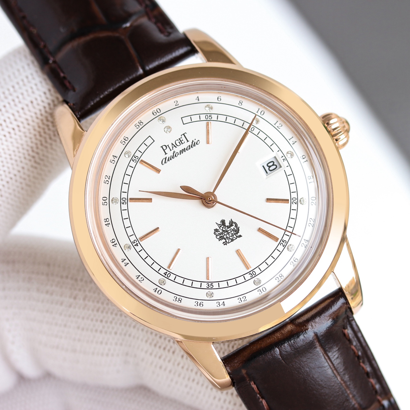 Piaget Altiplano Date rose gold case, silver-white dial, brown leather strap 40mm Men's Automatic