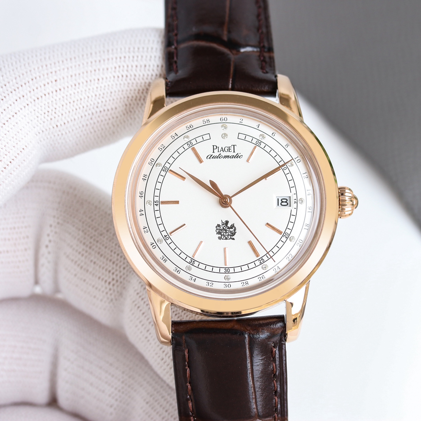 Piaget Altiplano Date rose gold case, silver-white dial, brown leather strap 40mm Men's Automatic