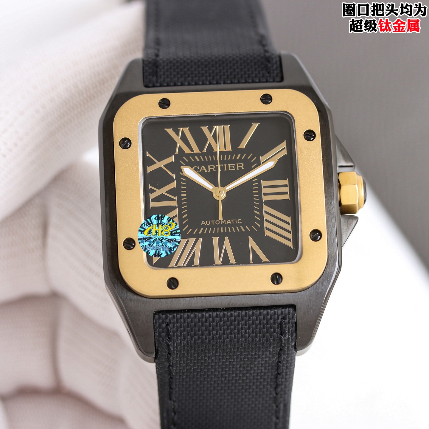 Cartier Santos 100 Carbon W2020009 black ADLC case, rose gold bezel, black dial, black strap 38mm Men's Automatic