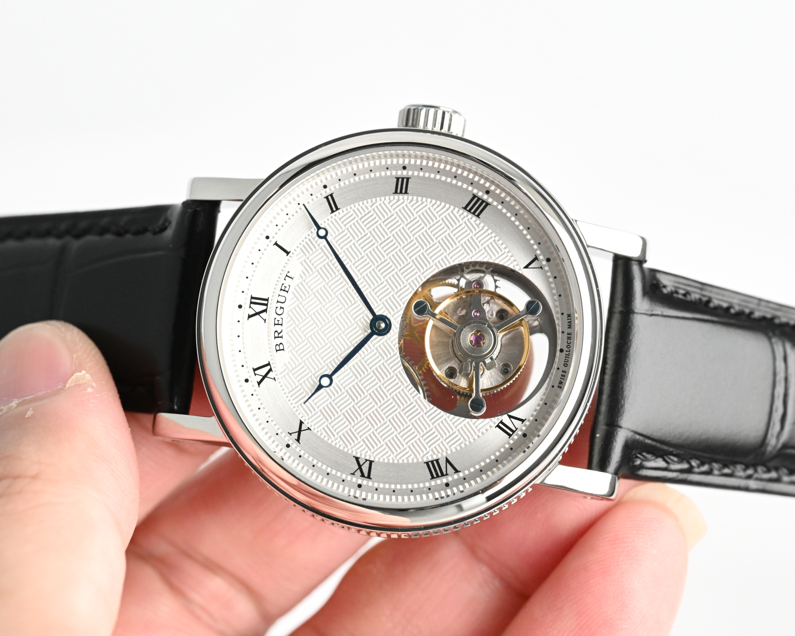 Breguet Classique Tourbillon silver case, silver dial, black leather strap 39mm Men's Manual Wind