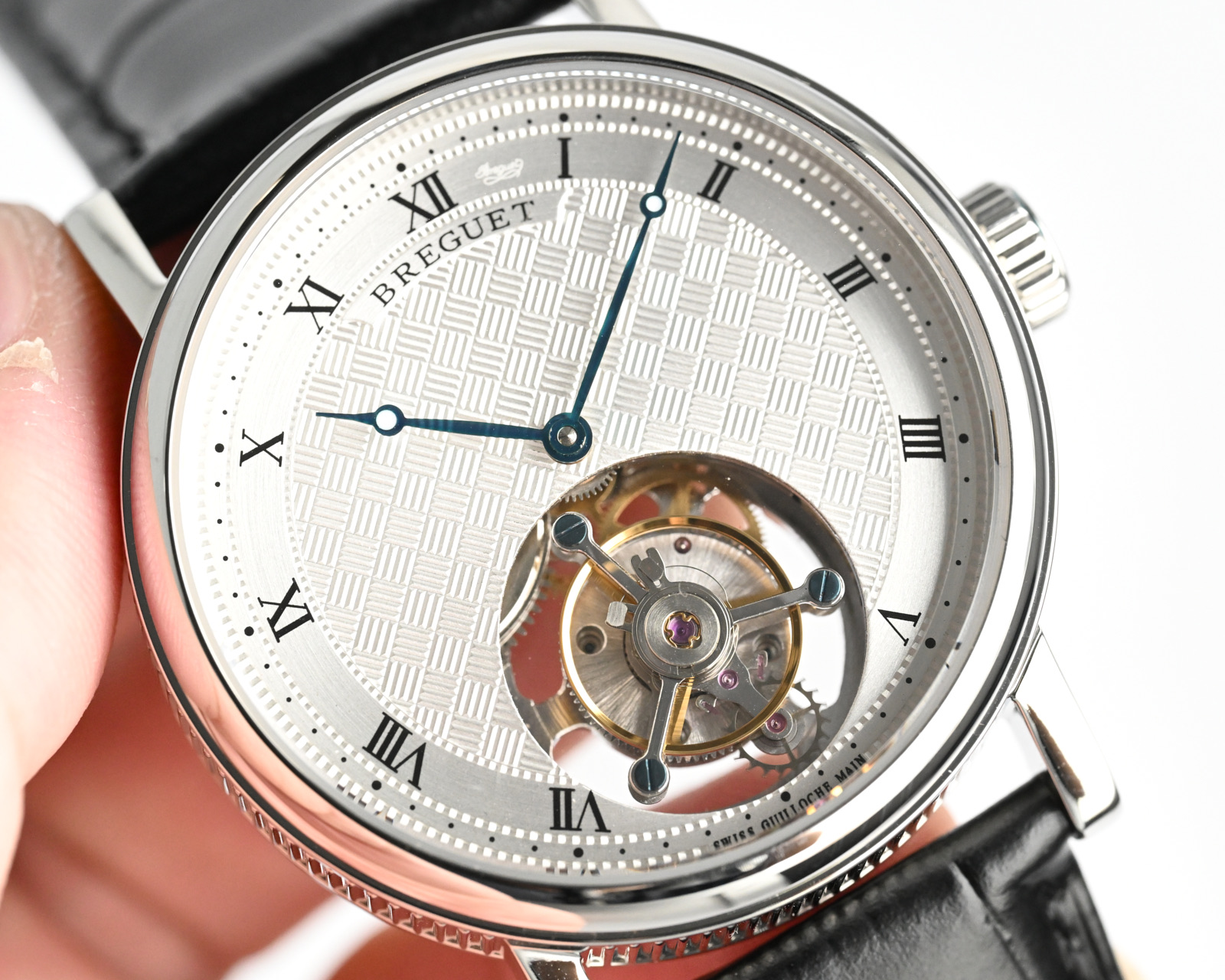 Breguet Classique Tourbillon silver case, silver dial, black leather strap 39mm Men's Manual Wind