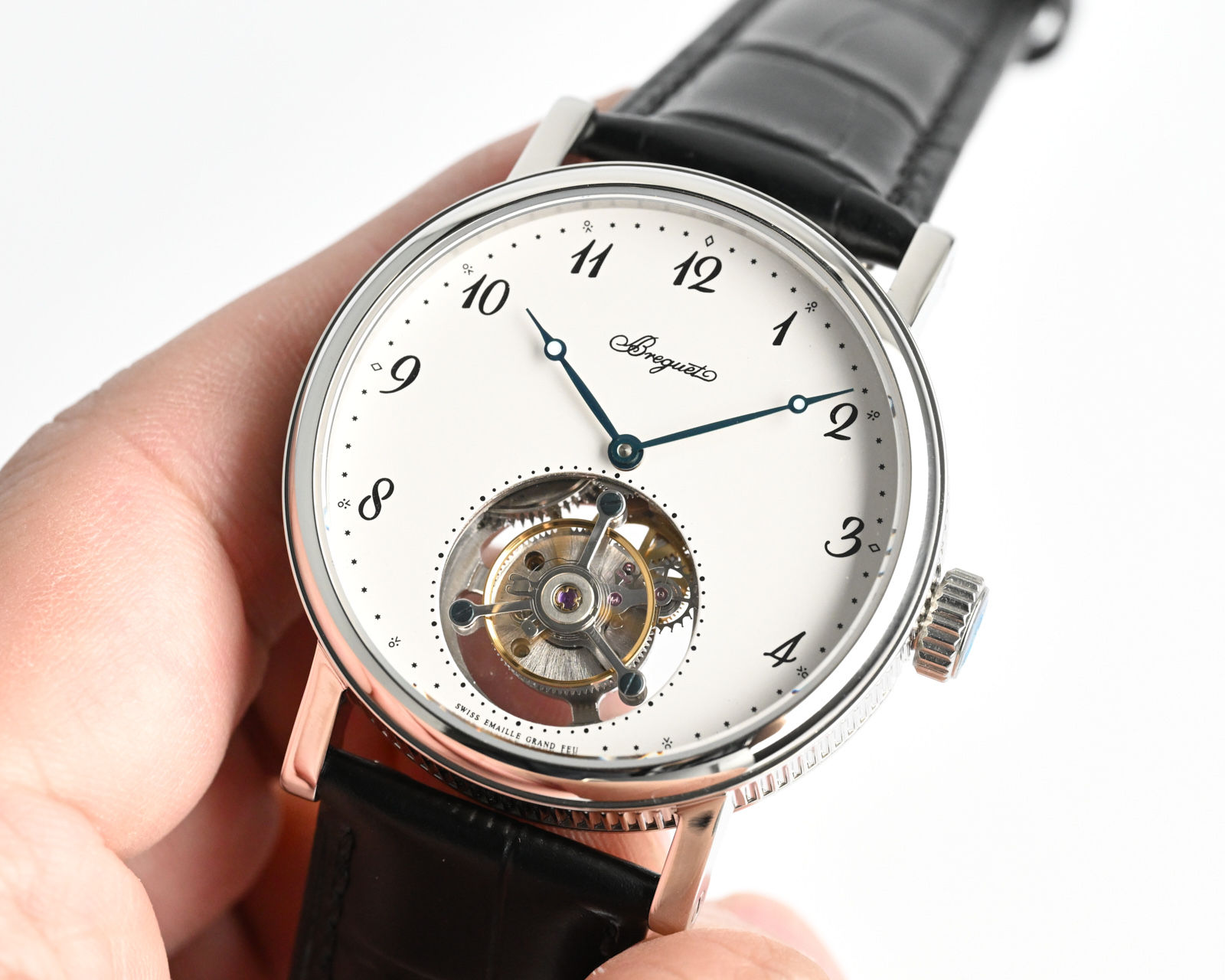 Breguet Classique Tourbillon silver case, white dial, black leather strap 39mm Men's Automatic