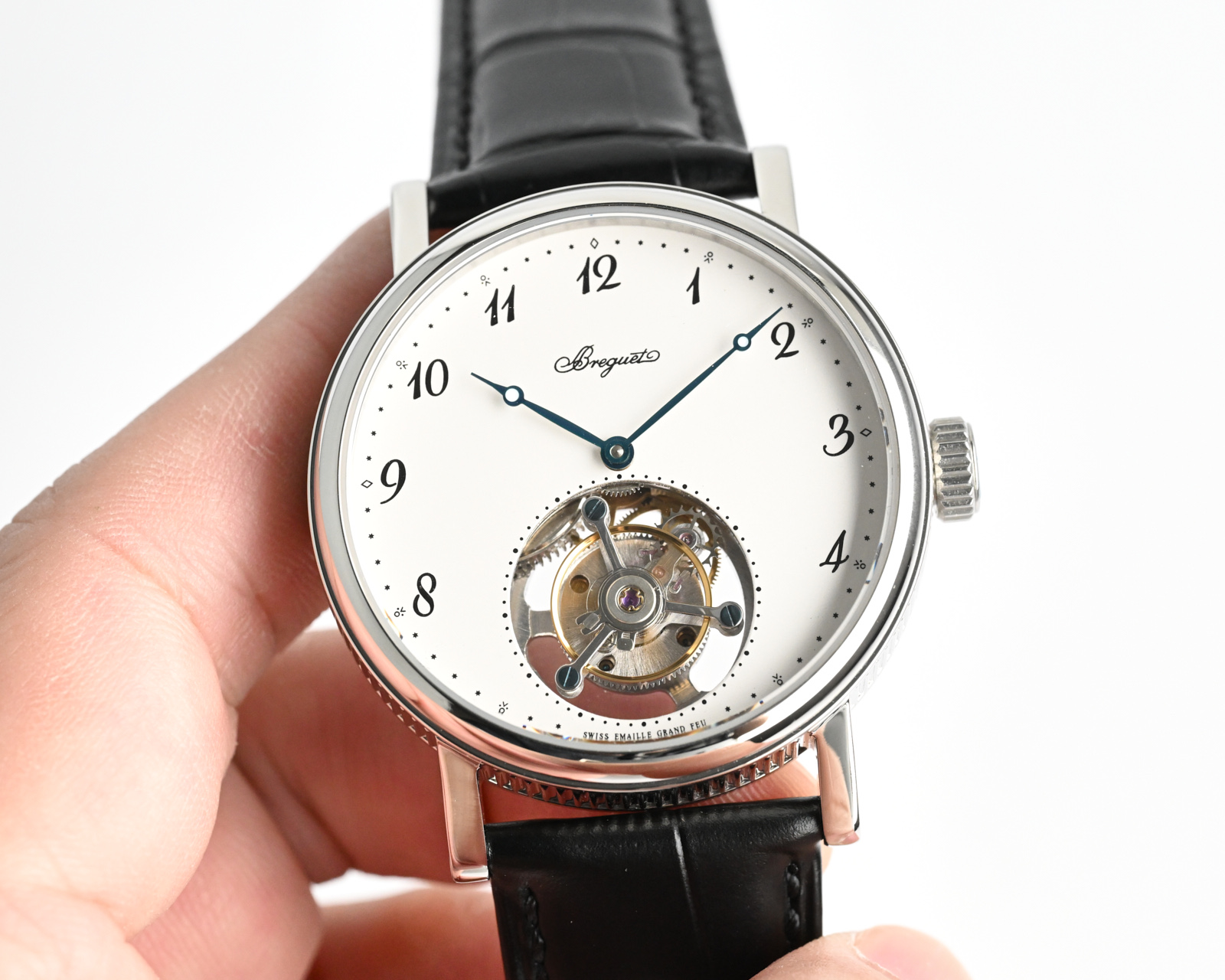 Breguet Classique Tourbillon silver case, white dial, black leather strap 39mm Men's Automatic