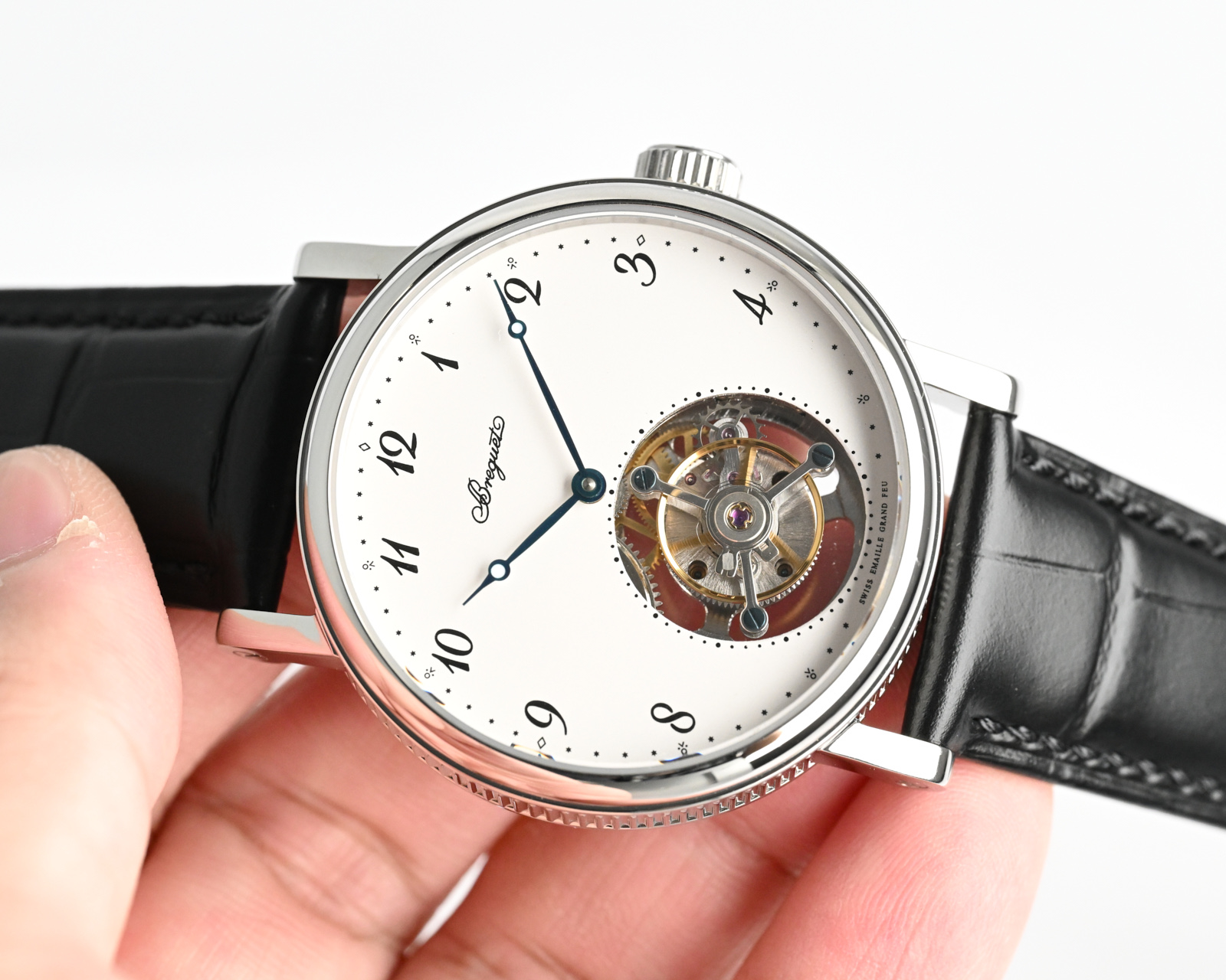 Breguet Classique Tourbillon silver case, white dial, black leather strap 39mm Men's Automatic