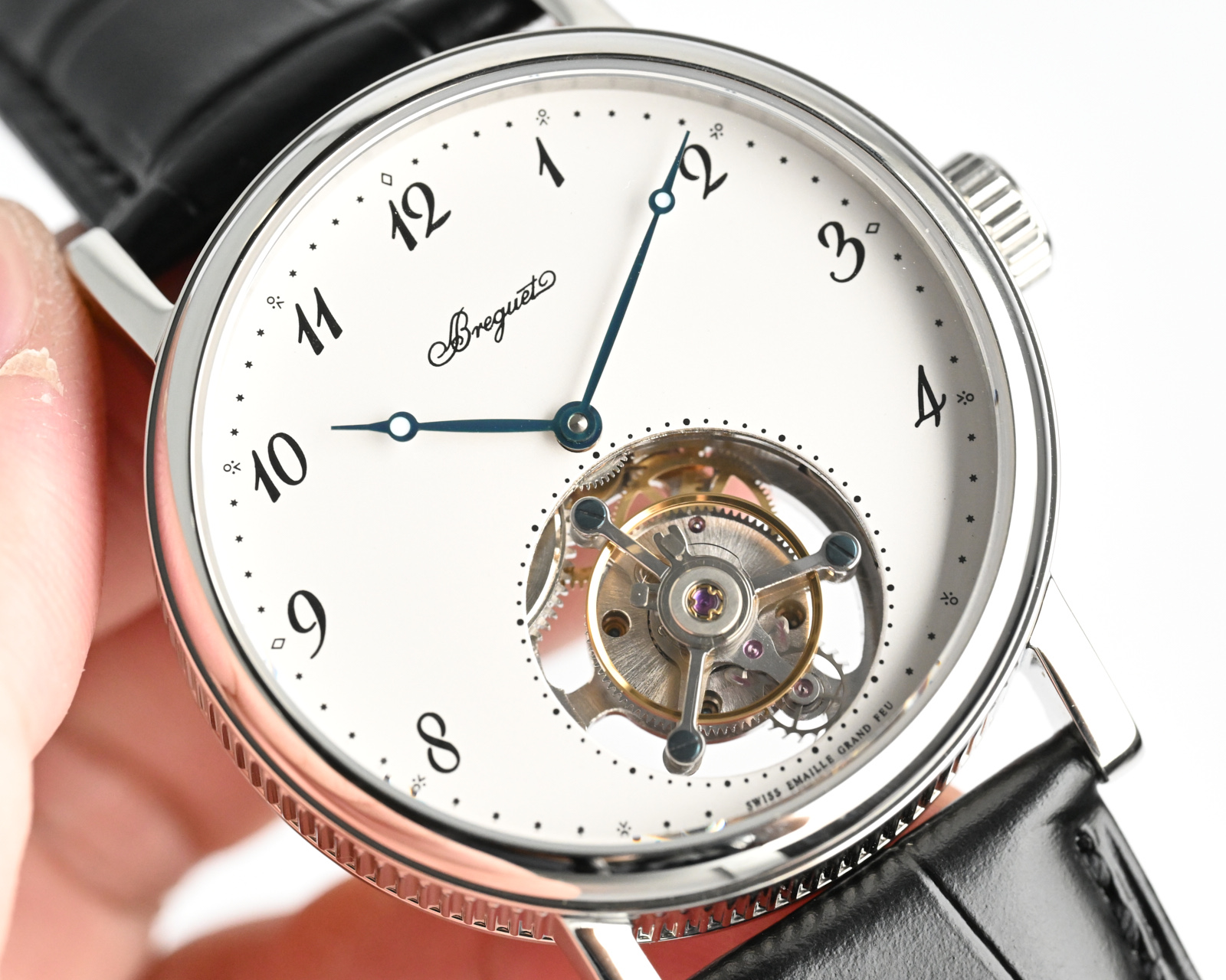 Breguet Classique Tourbillon silver case, white dial, black leather strap 39mm Men's Automatic