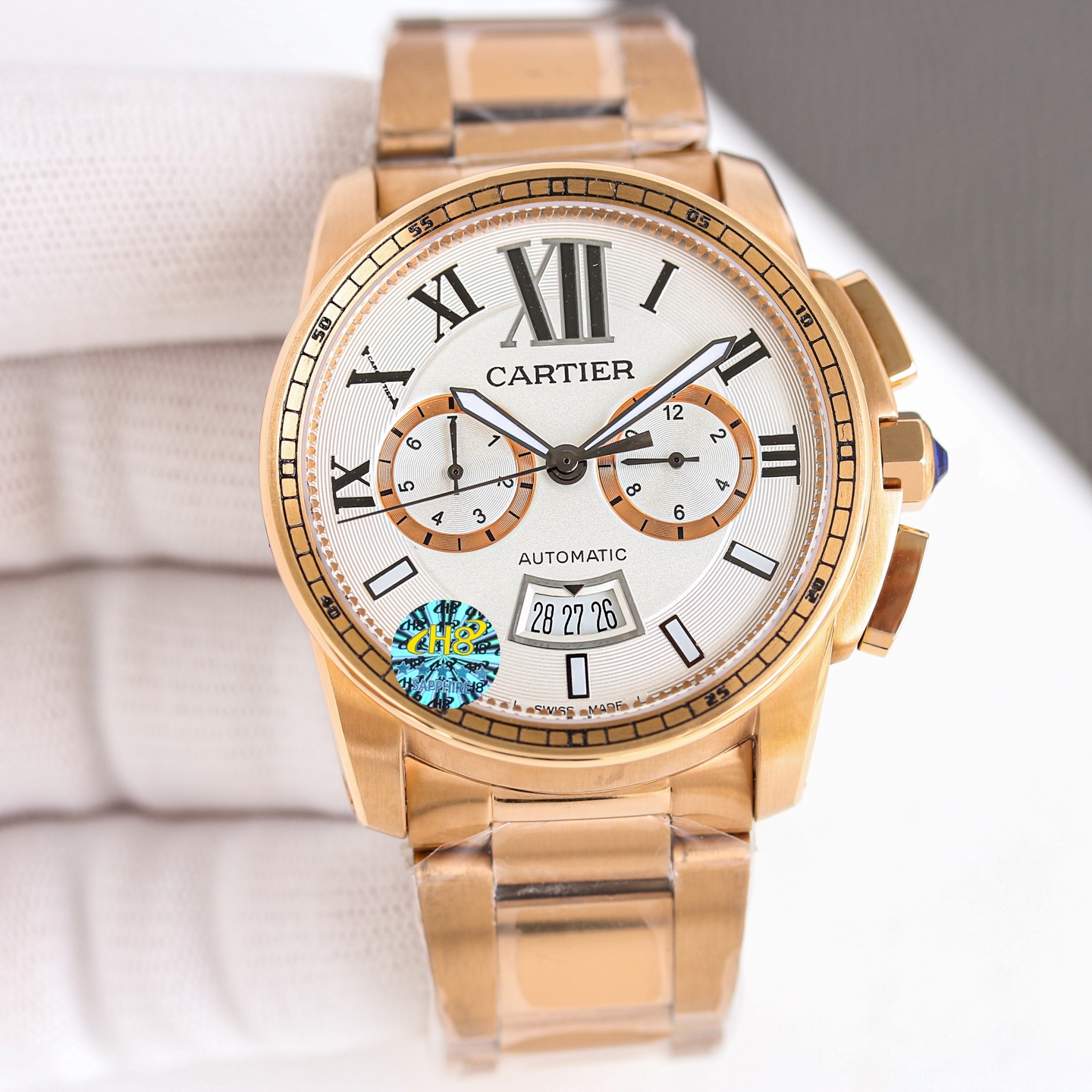 Cartier Calibre de Cartier Chronograph W7100047 rose gold case and bracelet, silver dial 42mm Men's Automatic