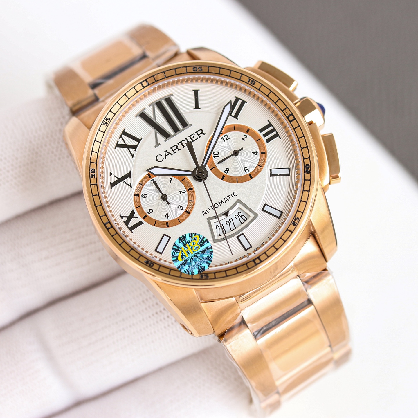 Cartier Calibre de Cartier Chronograph W7100047 rose gold case and bracelet, silver dial 42mm Men's Automatic