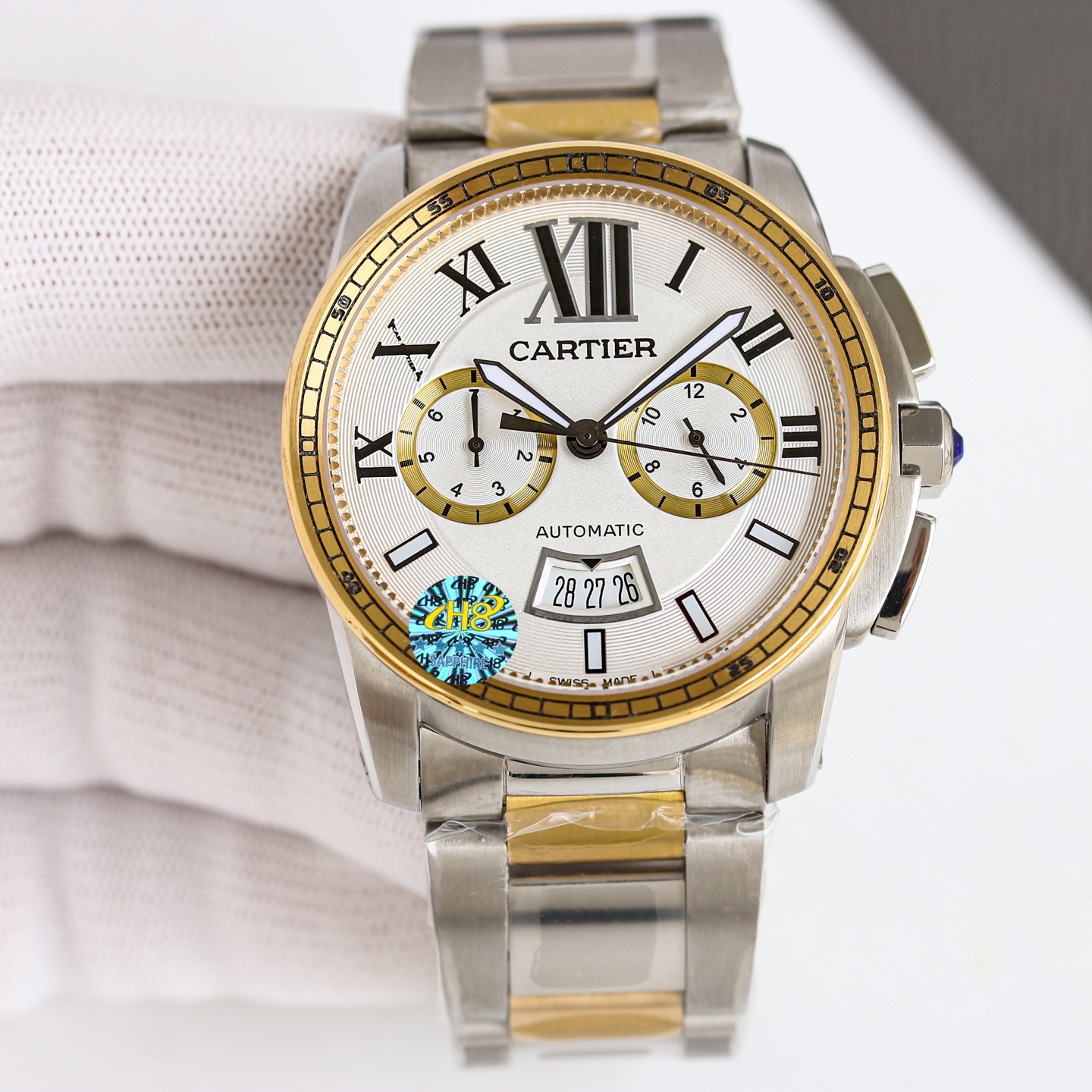 Cartier Calibre de Cartier Chronograph W7100042 steel and rose gold case / bezel, silver dial, steel and rose gold bracelet 42mm Men's Automatic