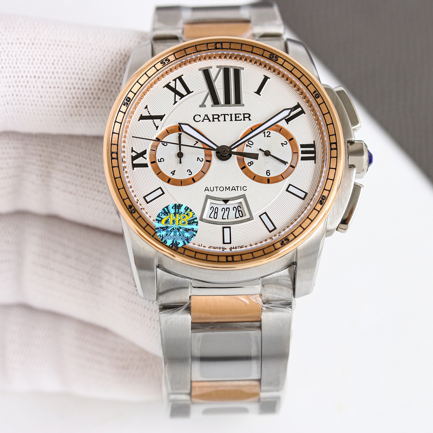 Cartier Calibre de Cartier Chronograph W7100042 steel and rose gold case / bezel, silver dial, steel and rose gold bracelet 42mm Men's Automatic