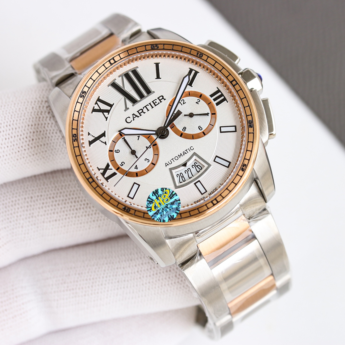 Cartier Calibre de Cartier Chronograph W7100042 steel and rose gold case / bezel, silver dial, steel and rose gold bracelet 42mm Men's Automatic