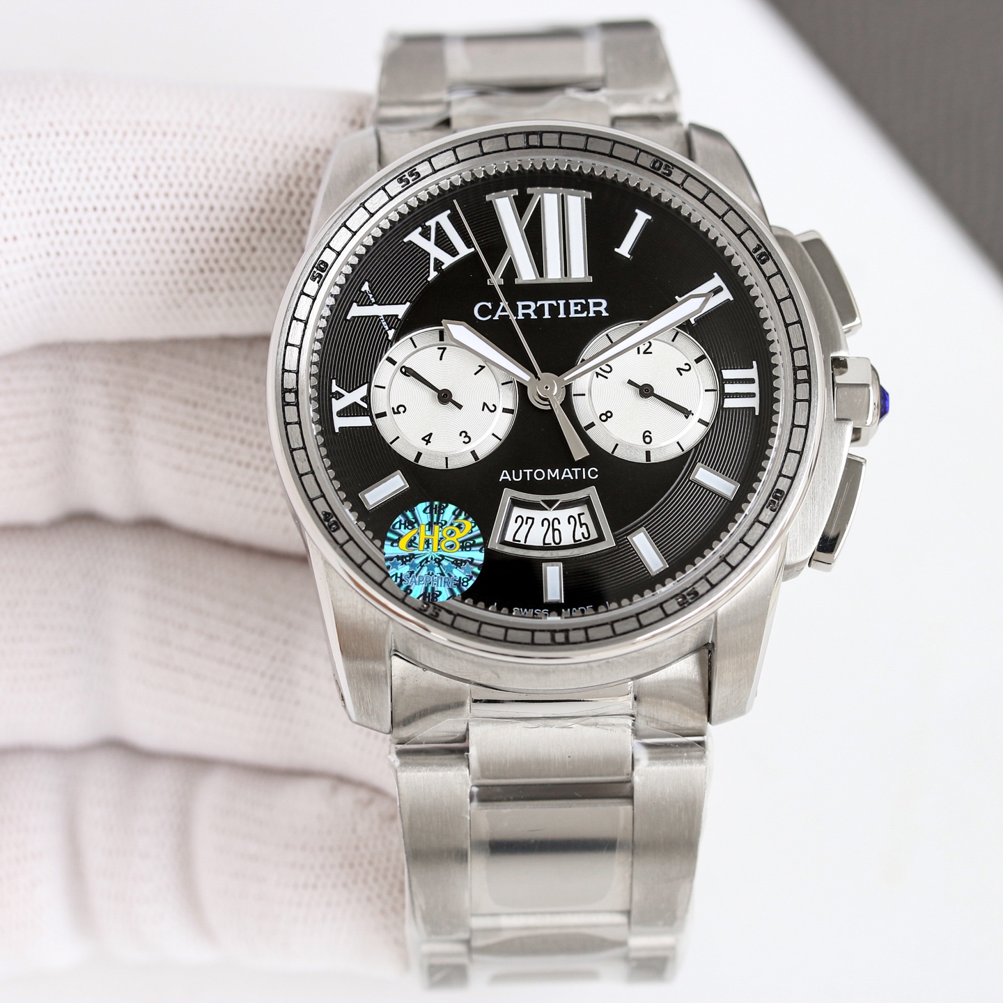 Cartier Calibre de Cartier Chronograph W7100061 stainless steel case and bracelet, black dial 42mm Men's Automatic
