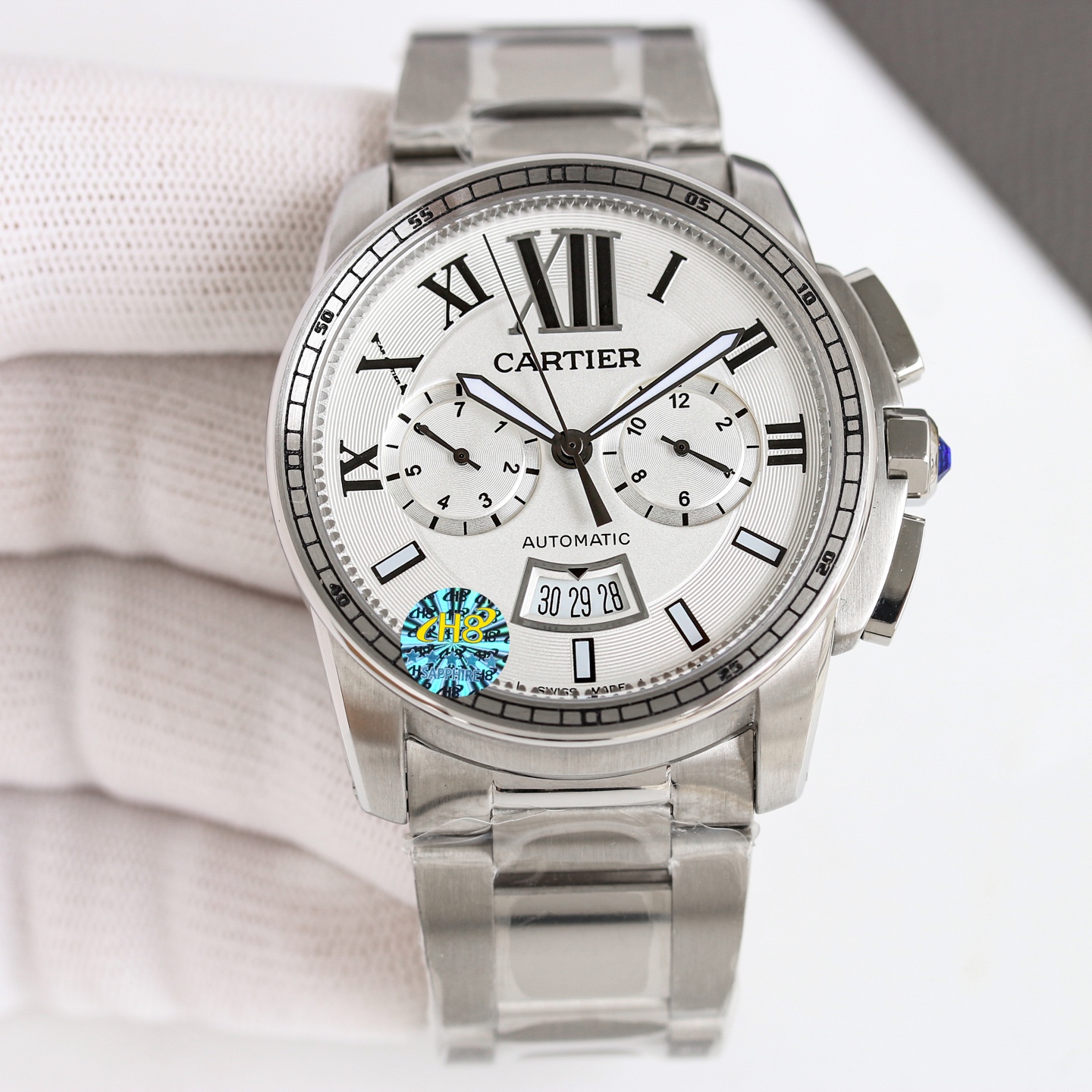 Cartier Calibre de Cartier Chronograph W7100061 stainless steel case and bracelet, black dial 42mm Men's Automatic