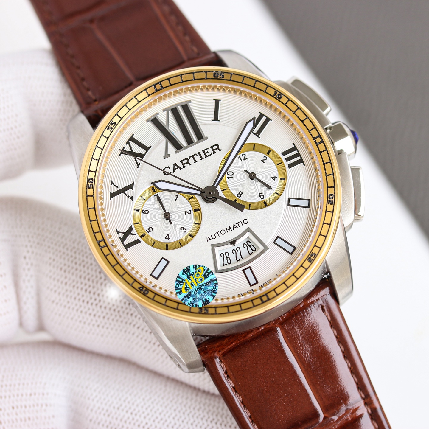 Cartier Calibre de Cartier Chronograph W7100044 rose gold case, silver dial, brown leather strap 42mm Men's Automatic