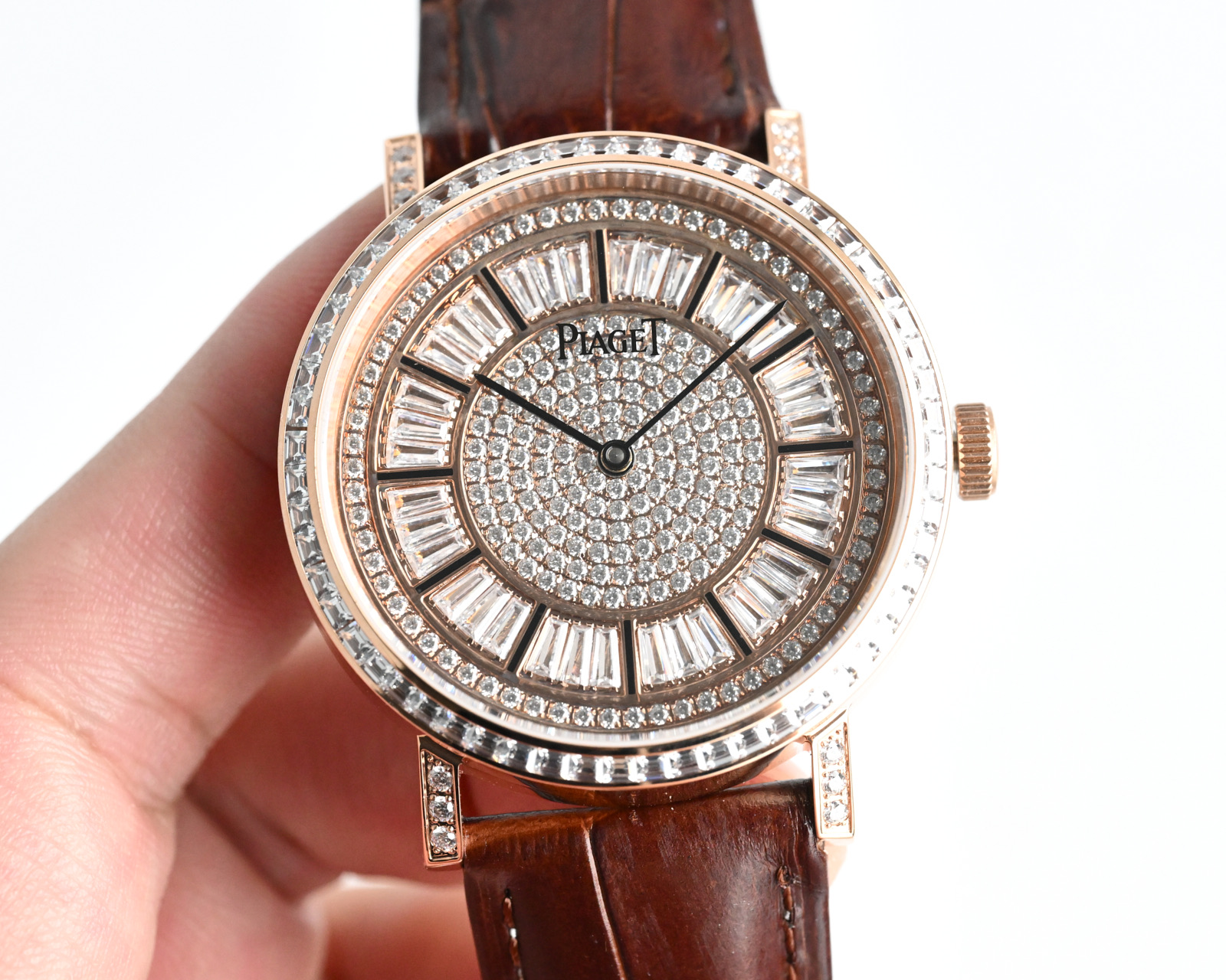 Piaget Altiplano High Jewellery white gold diamond-set case and bezel, pavé diamond dial, black leather strap 41mm Men's Quartz