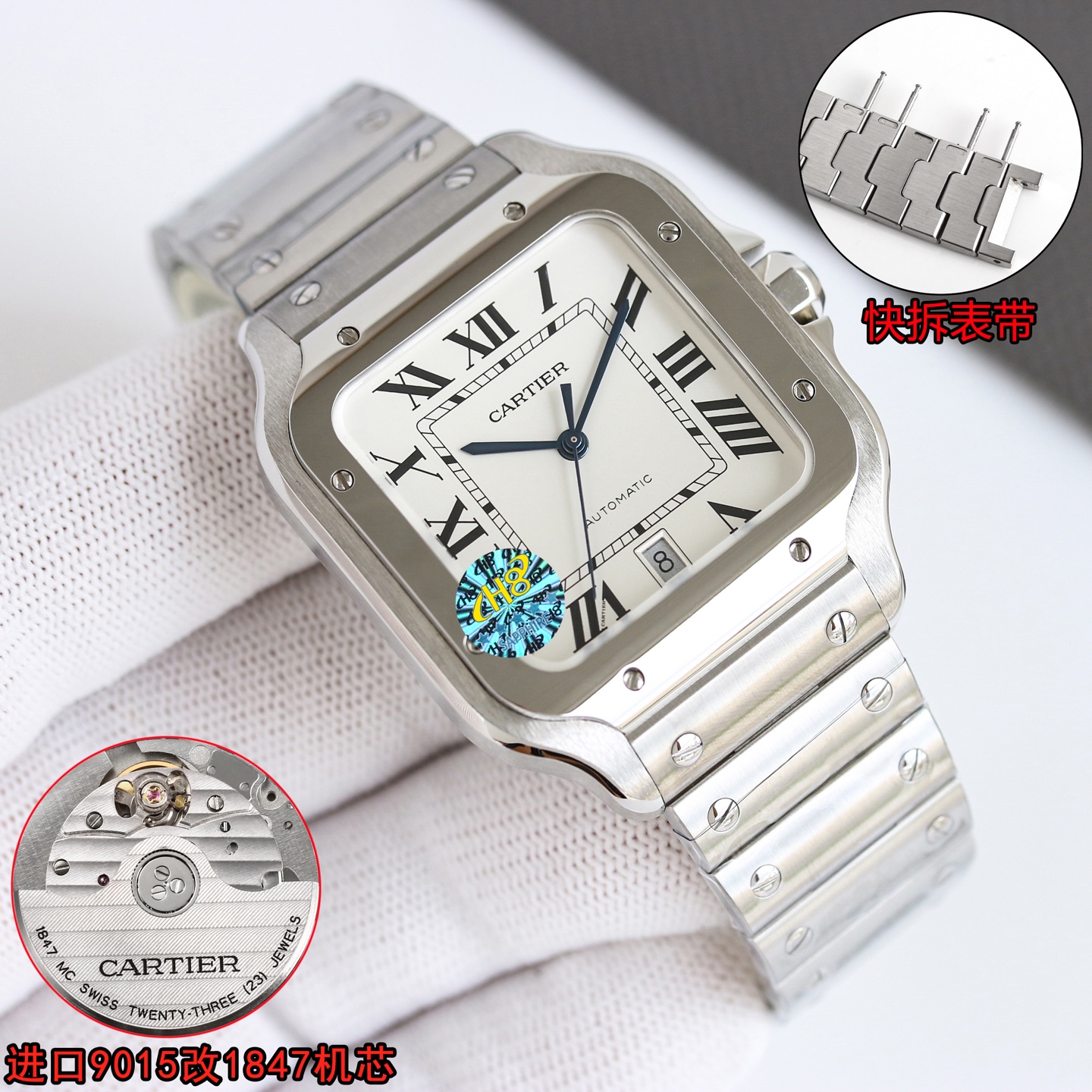 Cartier Santos de Cartier Large WSSA0009 steel case and bracelet, silver dial, blue hands 39.8mm Men's Automatic