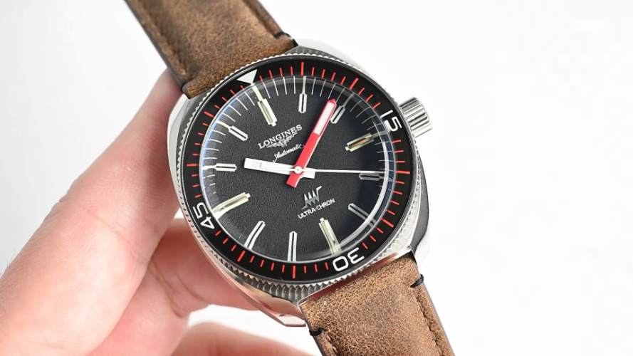 Longines Ultra-Chron Dive Watch, 43mm Steel Case, Brown Leather Strap 1 Longines Ultra-Chron Dive Watch, 43mm Steel Case, Brown Leather Strap
