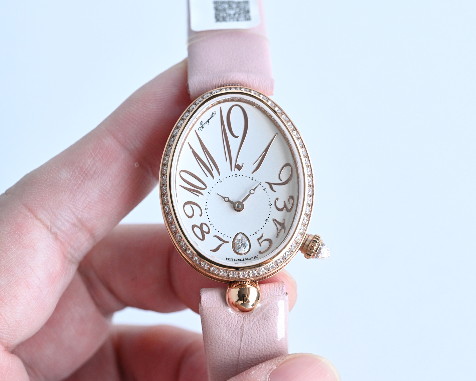 Breguet Reine de Naples 8928 rose gold diamond-set case, silver guilloche dial, black leather strap 33mm Women's Automatic