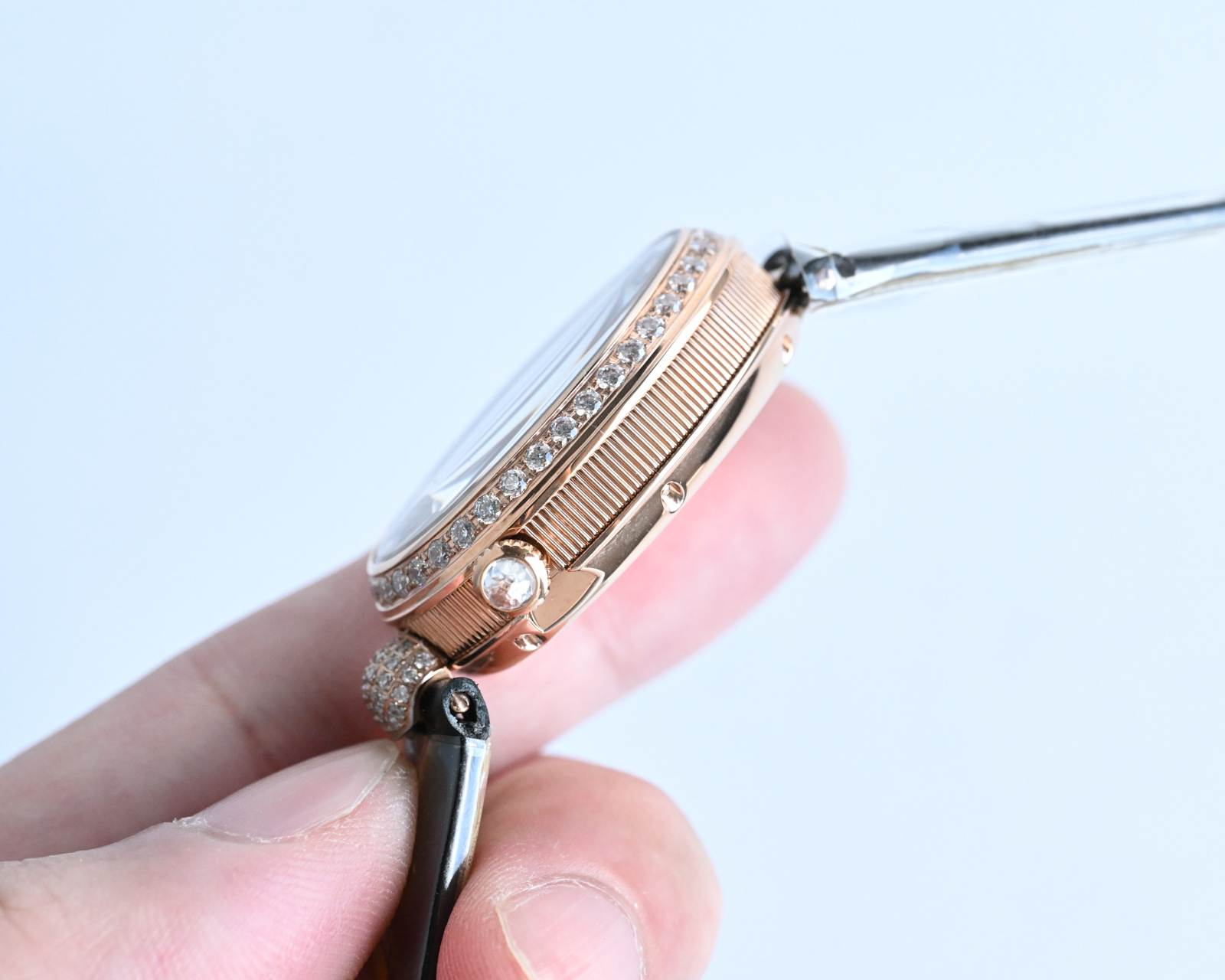 Breguet Reine de Naples Silver case, diamond bezel, white dial, black strap 36mm Women's Automatic